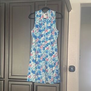 Brixon Ivy Blue Floral Keyhole Fit-and-Flare Mini Dress